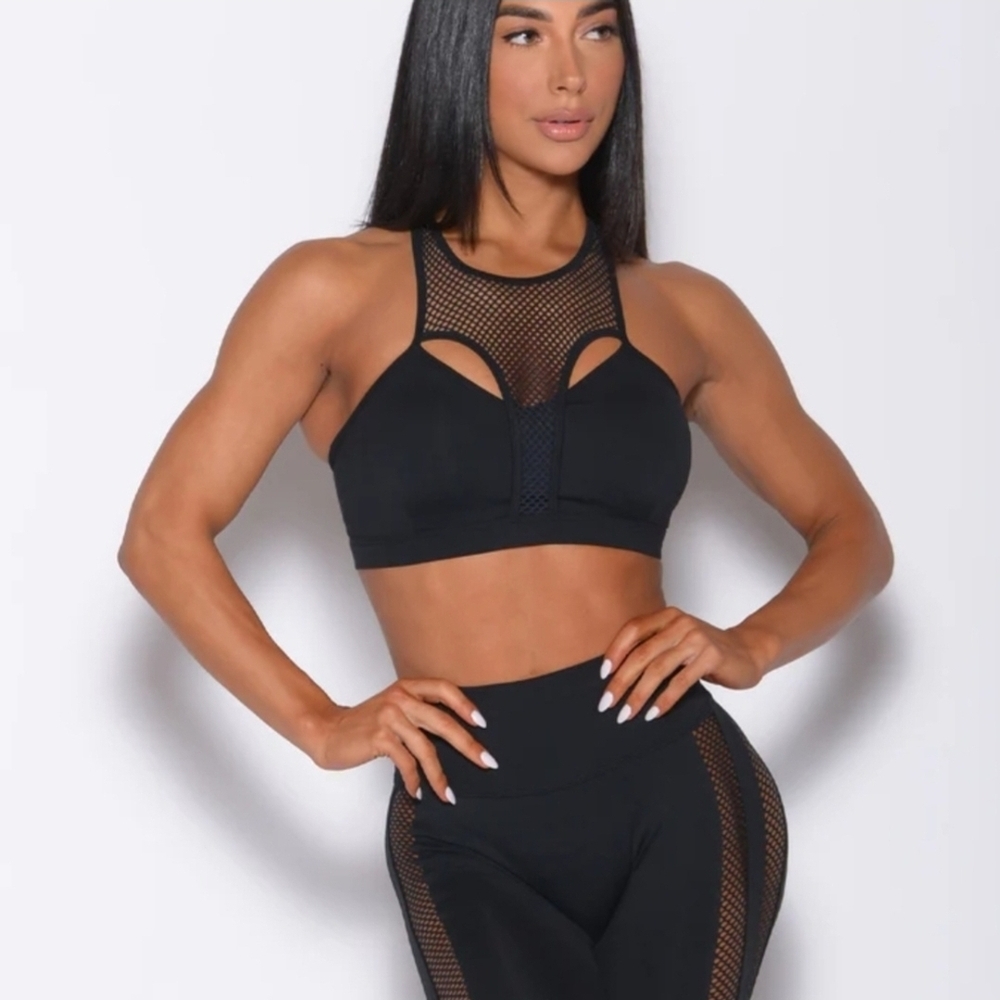 Bombshell Sportswear Black Mesh Cutout Sports Bra Sz M/L
